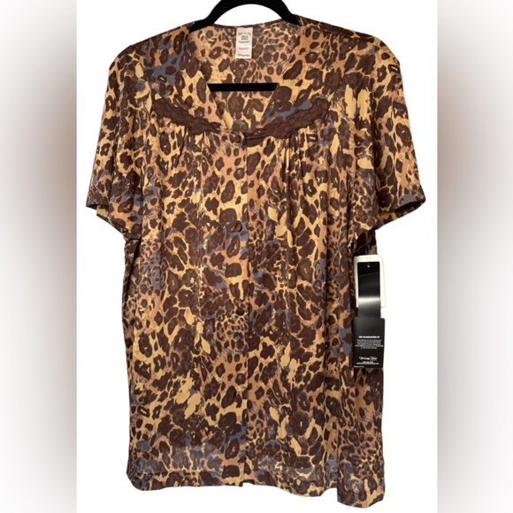 NWT Vanity Fair Leopard Print Pajama Set in Brown and Black Size L - Picture 2 of 9